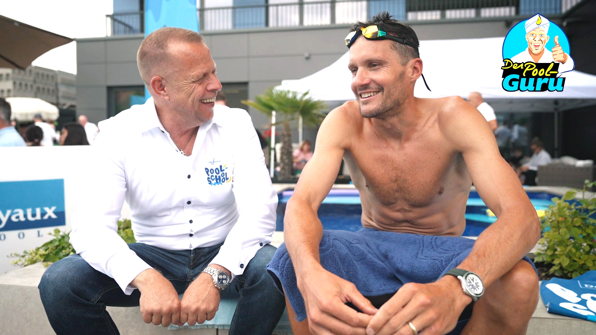 Pool Guru Axel Steinbach mit Ironman und Olympiasieger Jan Frodeno Desjoyaux Pool School